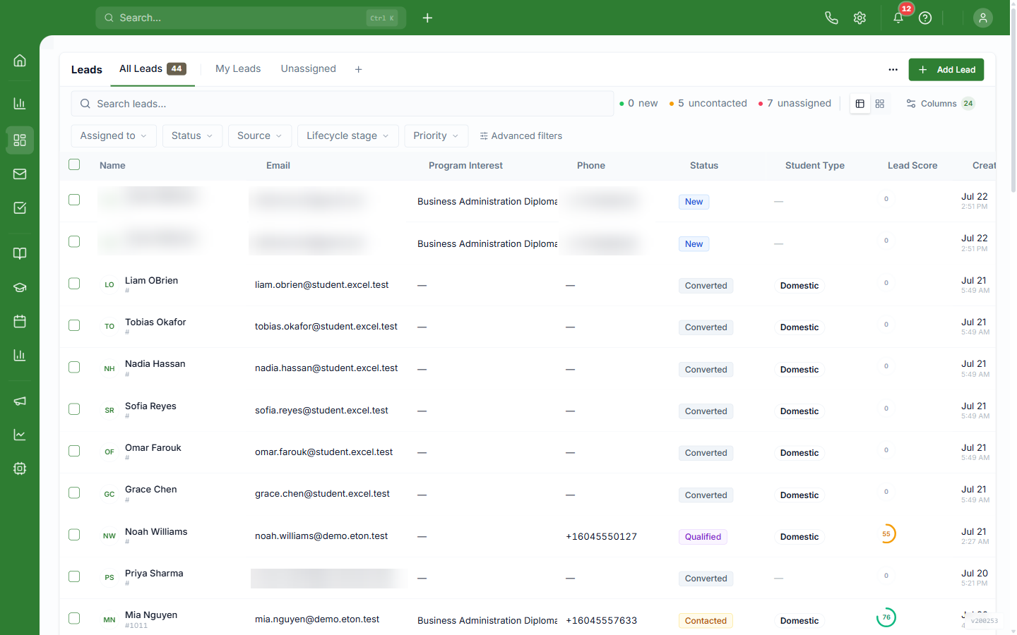 The Learnlynk CRM — every inquiry scored, assigned, and replied to before it cools.
